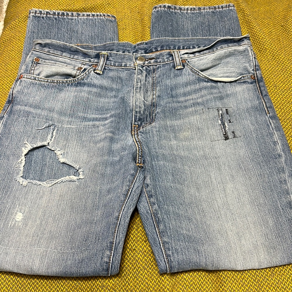 Levis 511 Slim Fit Jeans 36x32 Patches Distressed Stitched Leather Patch